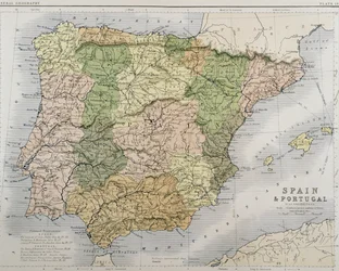 Spanyolország és Portugália térképe, kb. 1869